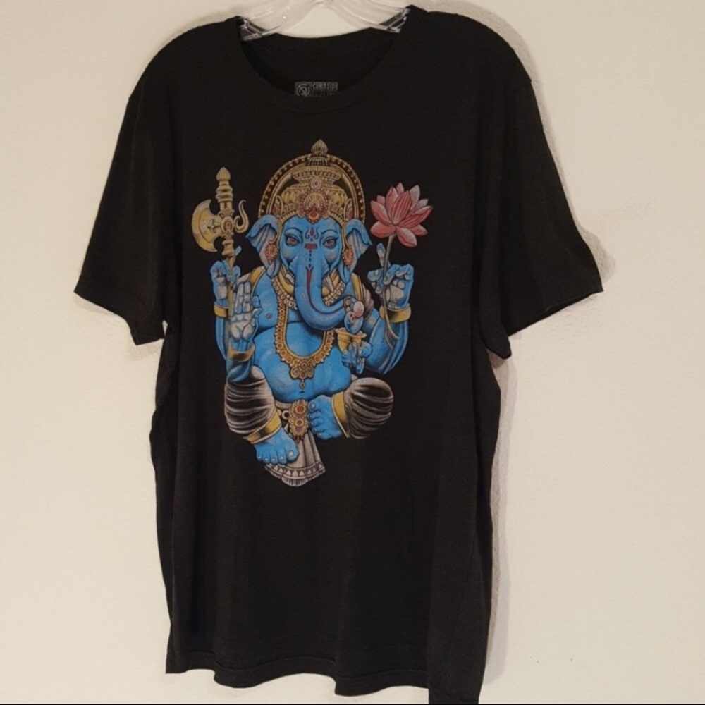 Curbside Ganesha Elephant Black Graphic Tshirt  XL